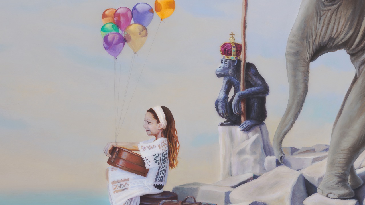 McKena's Bittersweet Departure from the Island of Happiness, painting of a little girl with circus animals