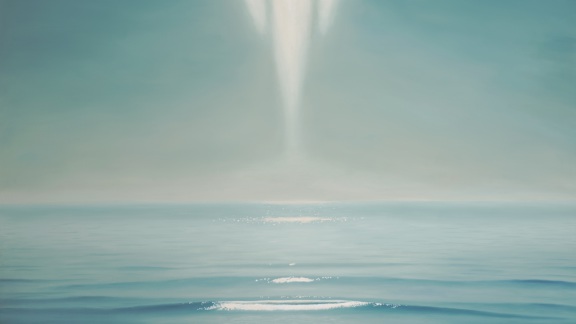 Oceana, painting of the ocean with a Spiritual figure forming from sunlight